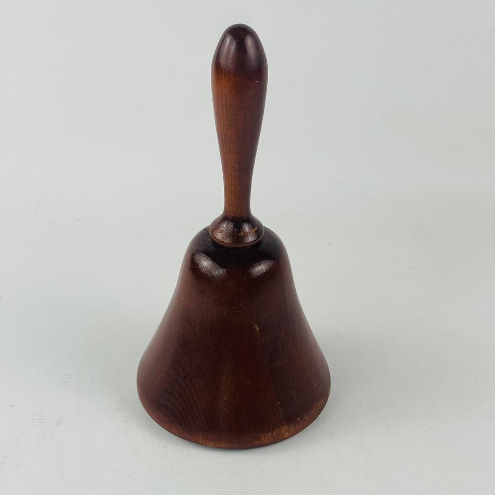 Vintage Wooden Teacher's Hand Bell Rustic Farmhouse  8 3/8"